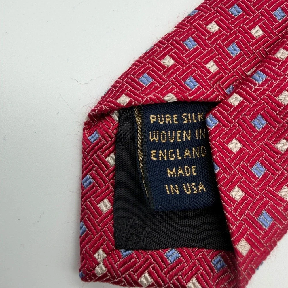 Brooks Brothers Necktie Men 59x3.75 Red Geometric Silk Made in USA‎ Wove England